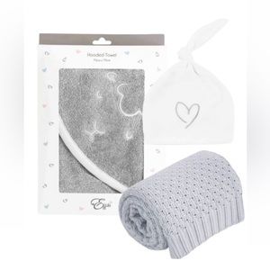 NEW 3 Piece BABYSHOWER Gift For Unisex Towel Blanket And Beany Hat 100% Cotton